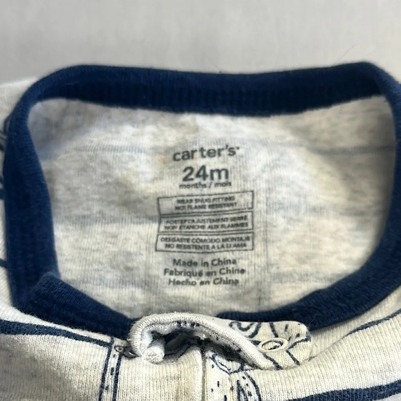 Carter's - Onesie Sleeper with Blue Trim and monkey design - Picture 3 of 4